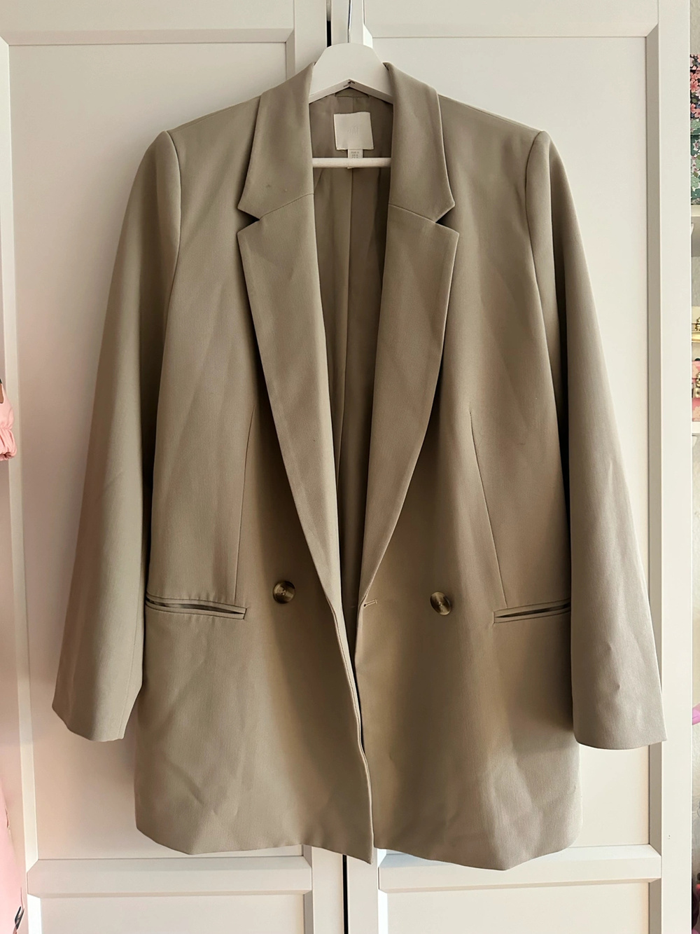 H&M Double Breasted Blazer Jacket Taupe Oversized Minimalist